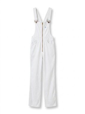 Vintage Que Jeans White Denim Front Zip Overalls Tall 4 Cottagecore Workwear